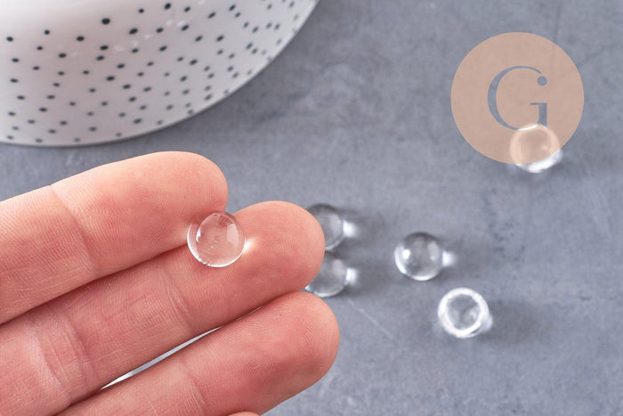 Cabochon rond verre transparent 10mm, x5 (G10485)