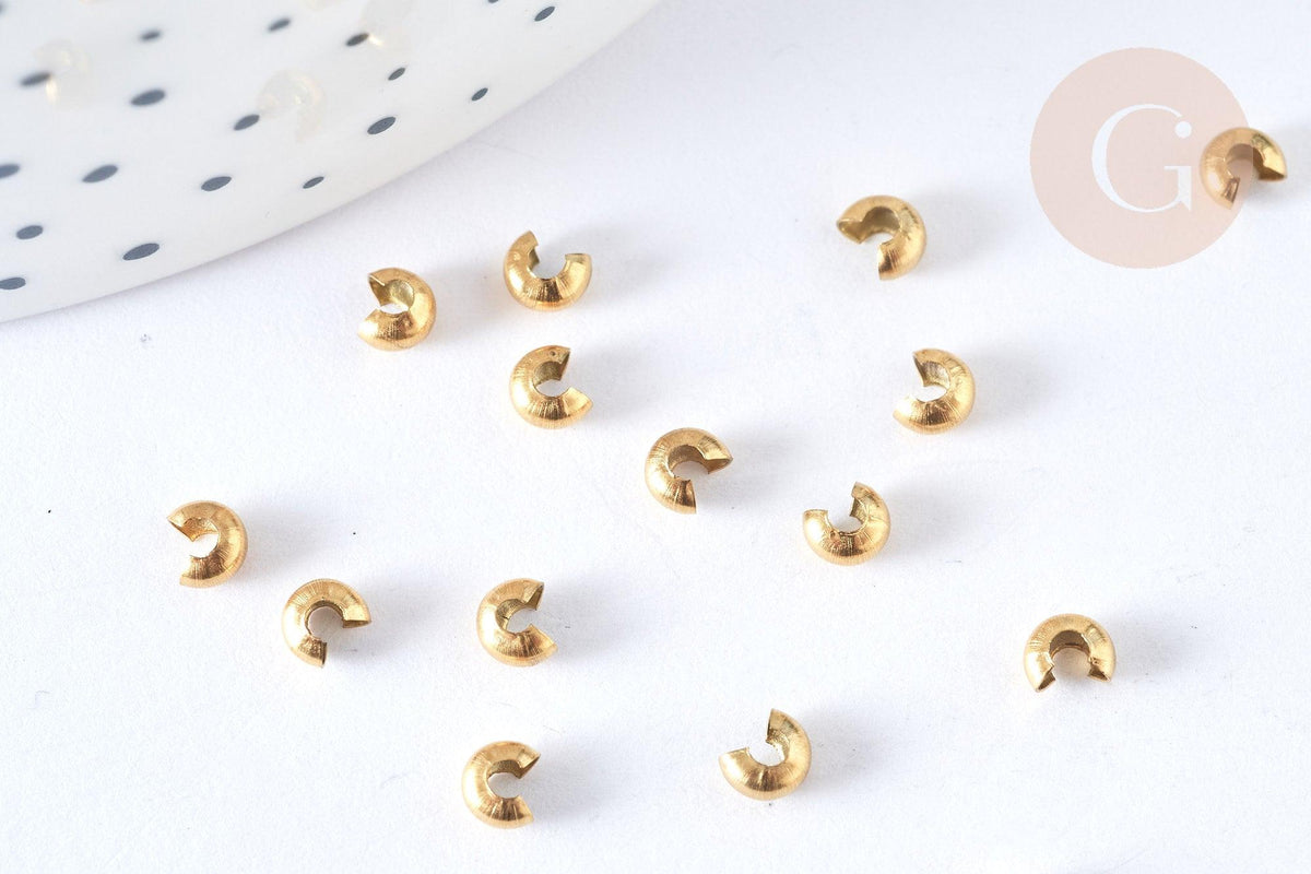 Caches perles à écraser acier 304 doré 2x3mm, x5 (G7320)