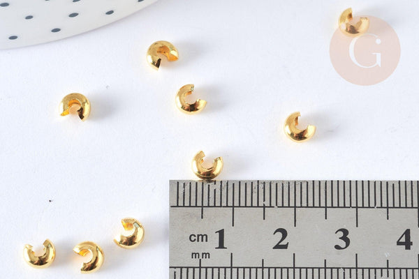 Caches perles à écraser laiton doré 4mm, x50 (4.5gr) (G7317)