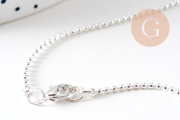 Chaine Boule complete fer argenté 1.5mm/40cm, x1 (G1680)