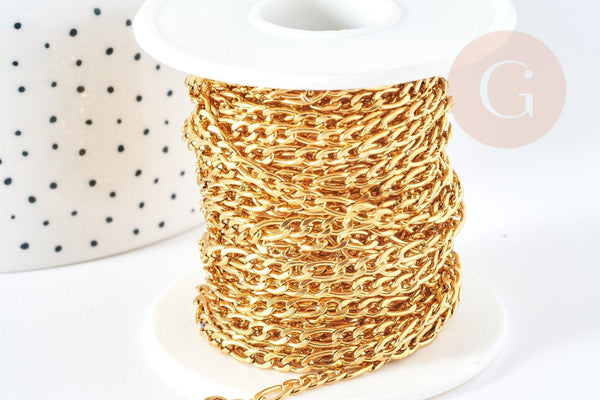 Chaine Figaro acier inoxydable dorée 14 carats 4mm, x1 metre (G8372)