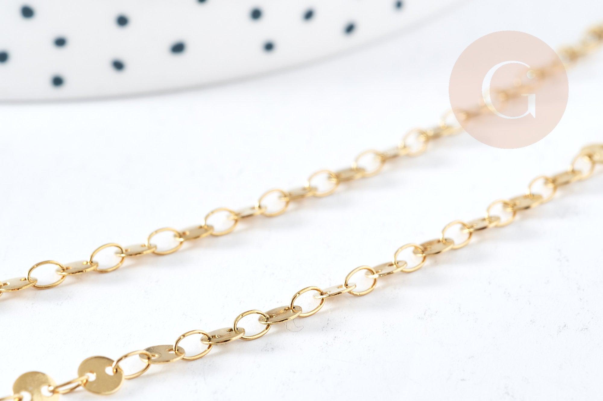 Collier Chaine Pastille avec fermoir acier 304 inoxydable doré 4mm-45cm,chaine complète avec fermoir en acier, x1 G8780
