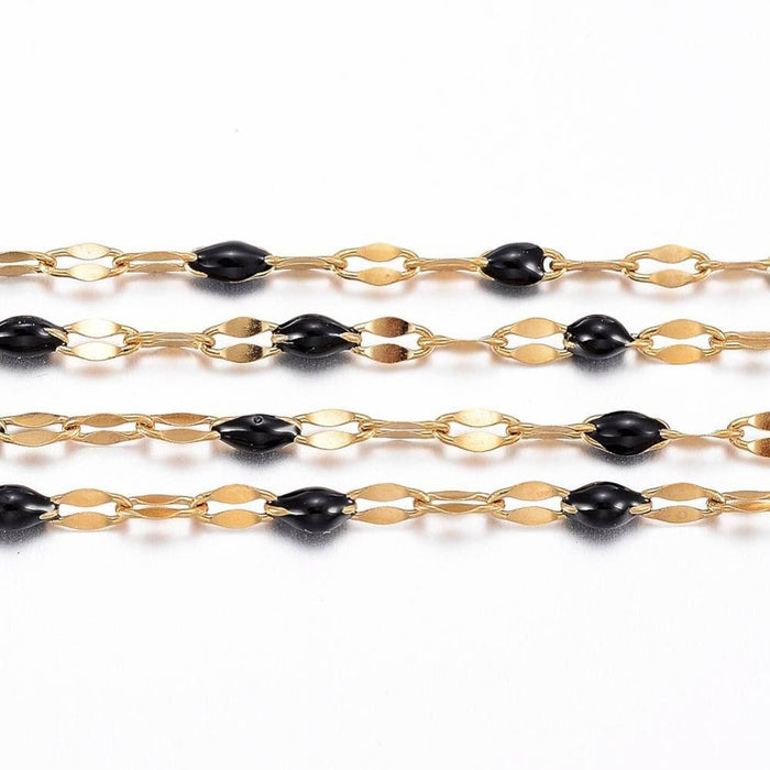 Chaine acier 304 inoxydable doré IP 14K résine noire 2mm, x1 mètre (G0103)