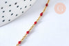 Chaine acier dorée 14k fantaisie résine rouge, chaine fantaisie acier dore,chaine complète,2mm,45cm, x1 (G1361)