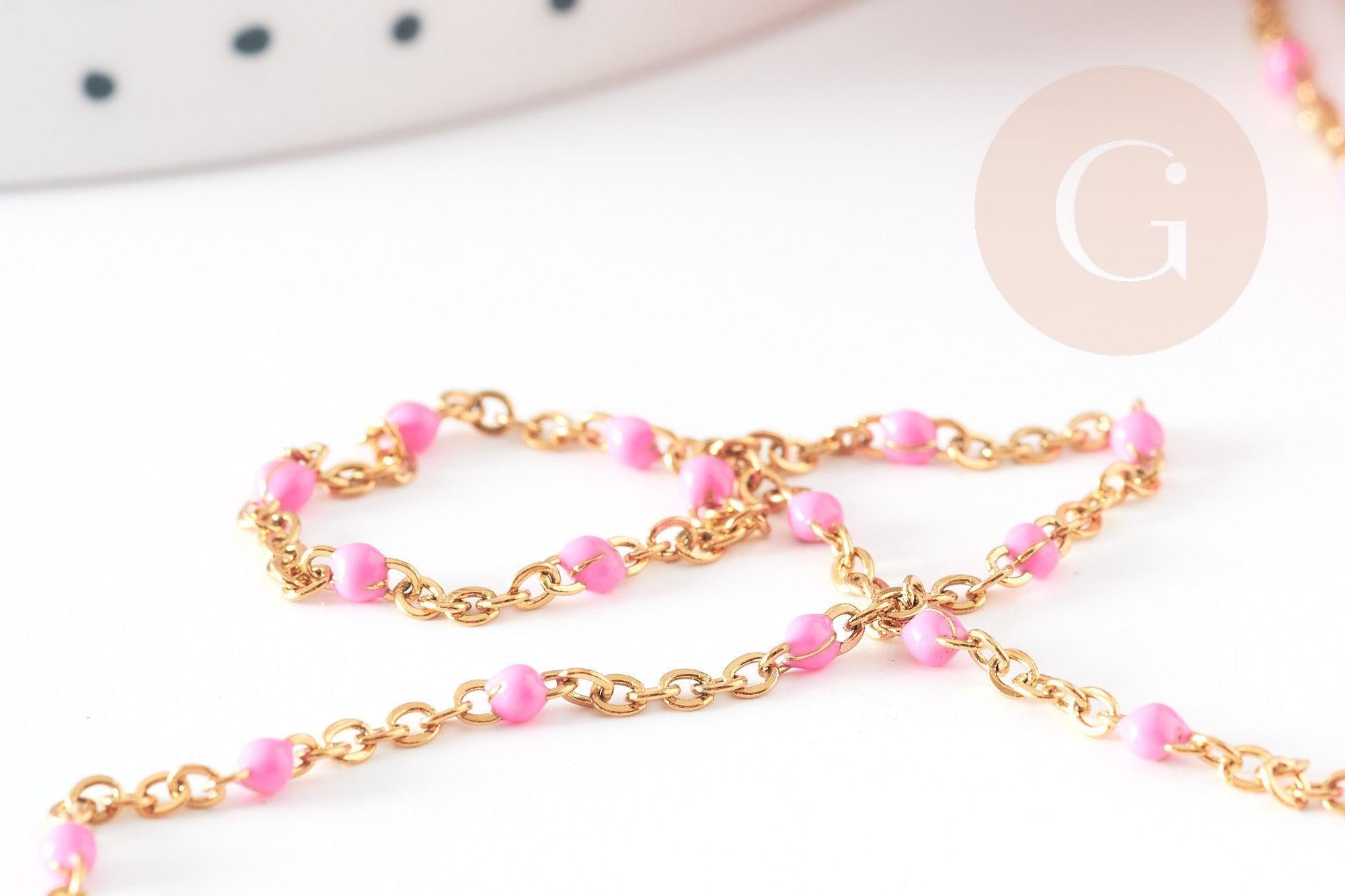 Chaine acier inoxydable 304 doré IP 14k fantaisie résine rose 1.5mm, x1 mètre (G1492)