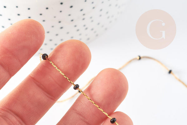 Chaine acier inoxydable doré IP 14 carats fantaisie résine noire 0.5-1.mm, x1 mètre (G5446)