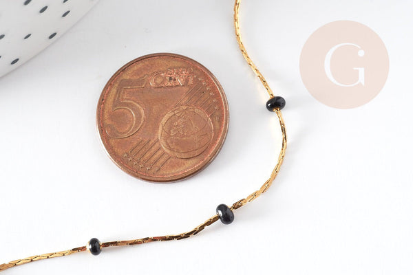 Chaine acier inoxydable doré IP 14 carats fantaisie résine noire 0.5-1.mm, x1 mètre (G5446)