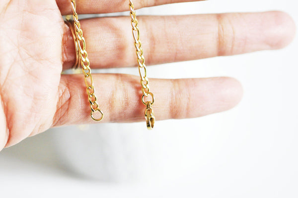 Chaine avec fermoir acier doré 18k figaro 3mm-45cm, x1 (G1491)