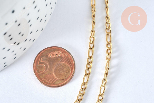 Chaine avec fermoir acier doré 18k figaro 3mm-45cm, x1 (G1491)