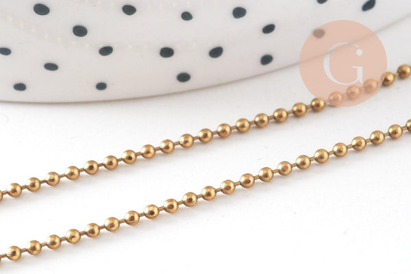 Chaine boule facettée laiton brut, chaine bijou,chaine boule,sans nickel, grossiste,1.5mm, x 5mètres G1638