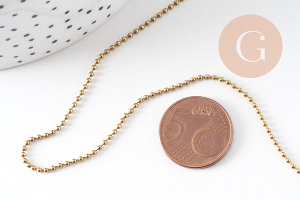 Chaine boule facettée laiton brut, chaine bijou,chaine boule,sans nickel, grossiste,1.5mm, x 5mètres G1638