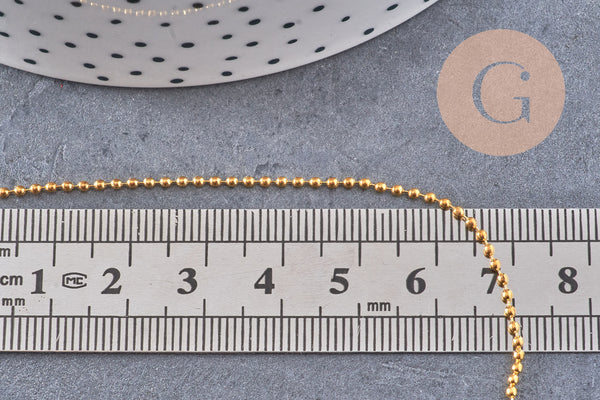 Chaine boule laiton doré lisse 1.5mm, fourniture créative,chaine boule, grossiste chaine,1.5mm,chaine dorée fine,x 5 mètres (G7981)