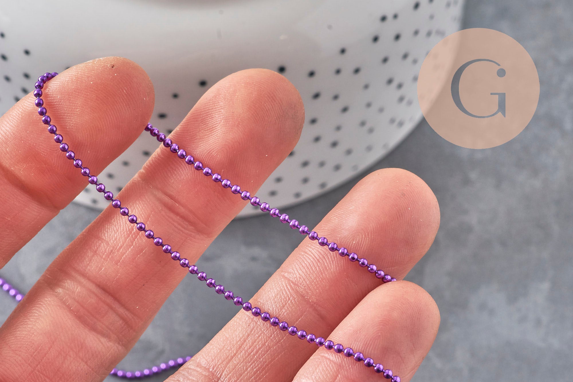 Chaine boule violette, fourniture créative, chaine bijou, création bijoux,chaine boule, chaine couleur,1.5mm, 5 mètres,G2679