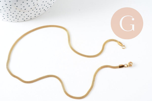 Chaine complète acier dorée 14k maille,collier doré,sans nickel,acier inoxydable,chaine complète,3mm,45cm, x1 G0580