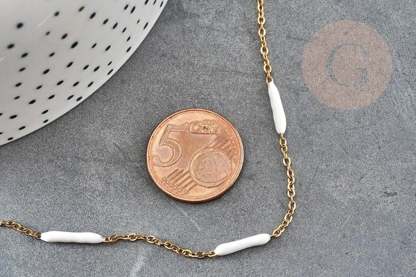 Chaine complète acier inoxydable PVD/IP dorée 14k fantaisie résine blanche 2mm/45cm, chaine avec fermoir x1 G9373