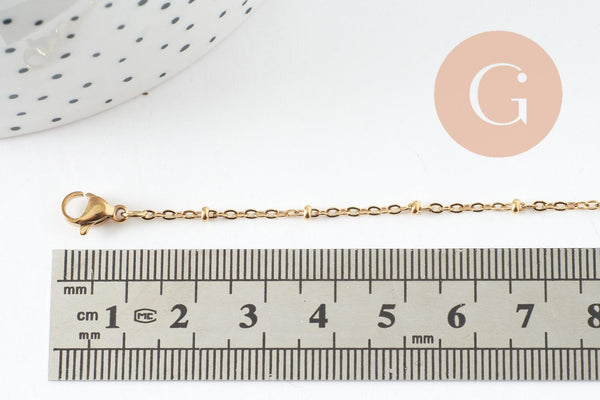 Collier Chaine complète avec fermoir acier inoxydable dorée satellite 1.5mm-45cm, x1 G9674