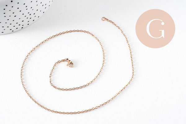 Chaine complète avec fermoir acier inoxydable or rose IP 14k forçat 1.9mm/45cm, x1 (G10612)