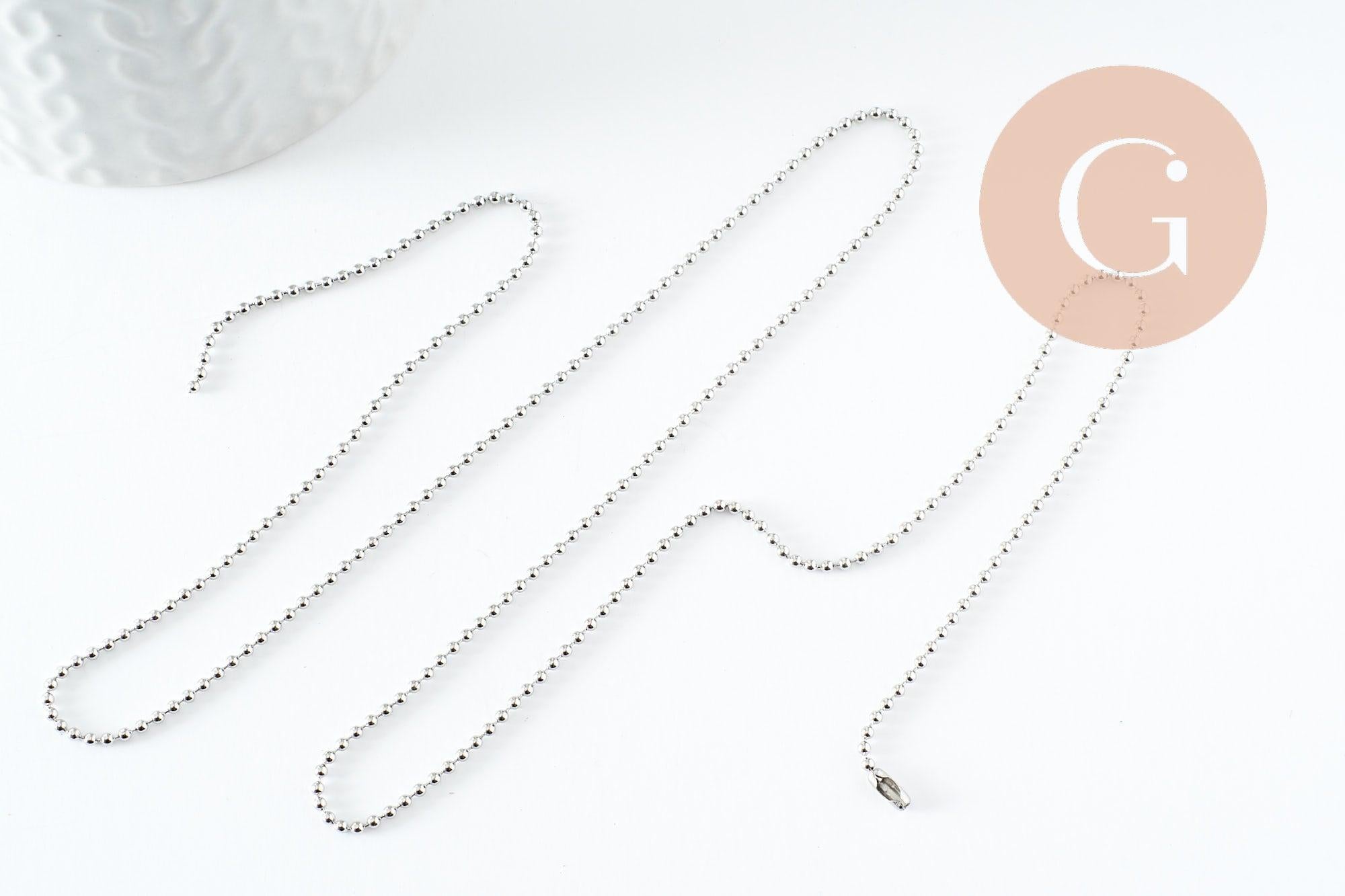 Collier Chaine complète avec fermoir boule fer platine 1.5mm/60cm, x1 (G9596)