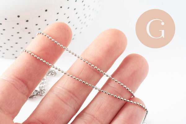 Chaine complète boule acier 304 inoxydable platine 1.5mm/45.5cm,chaine fine argentée avec fermoir création collier x1 (G9778)