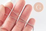 Collier chaine complète boule acier 304 inoxydable platine 1.5mm/46.5cm, x1 (G9591)
