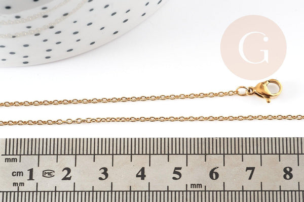 Chaine complète forçat acier inoxydable doré IP 45cm avec fermoir, x1 (G9206)