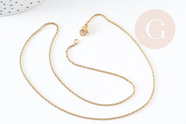 Chaine complète forçat acier inoxydable doré IP 45cm avec fermoir, x1 (G9206)