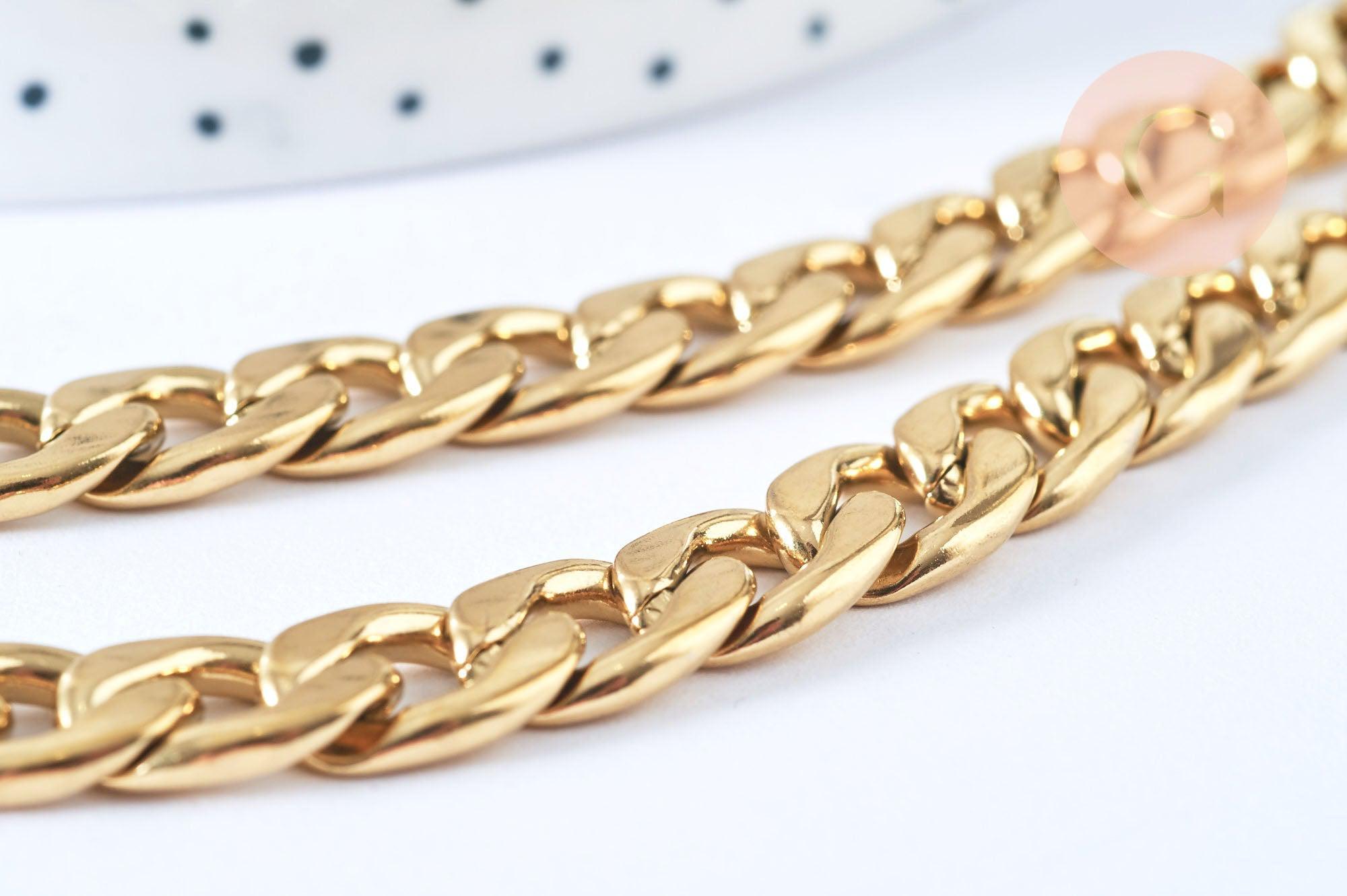 Collier Chaine complète maille cubaine acier inoxydable doré 304 - 75.4cm, x1 (G6940)
