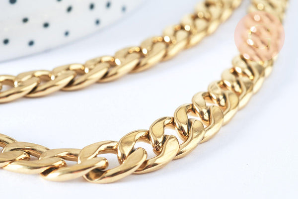 Chaine complète maille cubaine acier inoxydable doré 304 - 75.4cm, x1 (G6940)