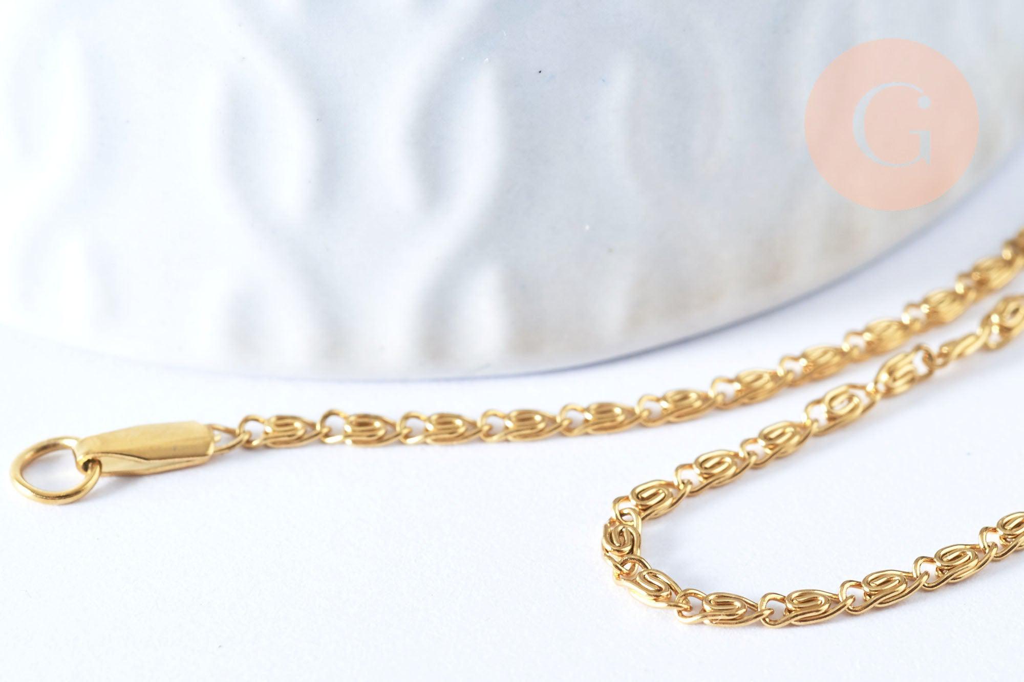 Collier Chaine complète maille myriade acier inoxydable 304 doré 44.5cm-2mm, x1 (G6976)