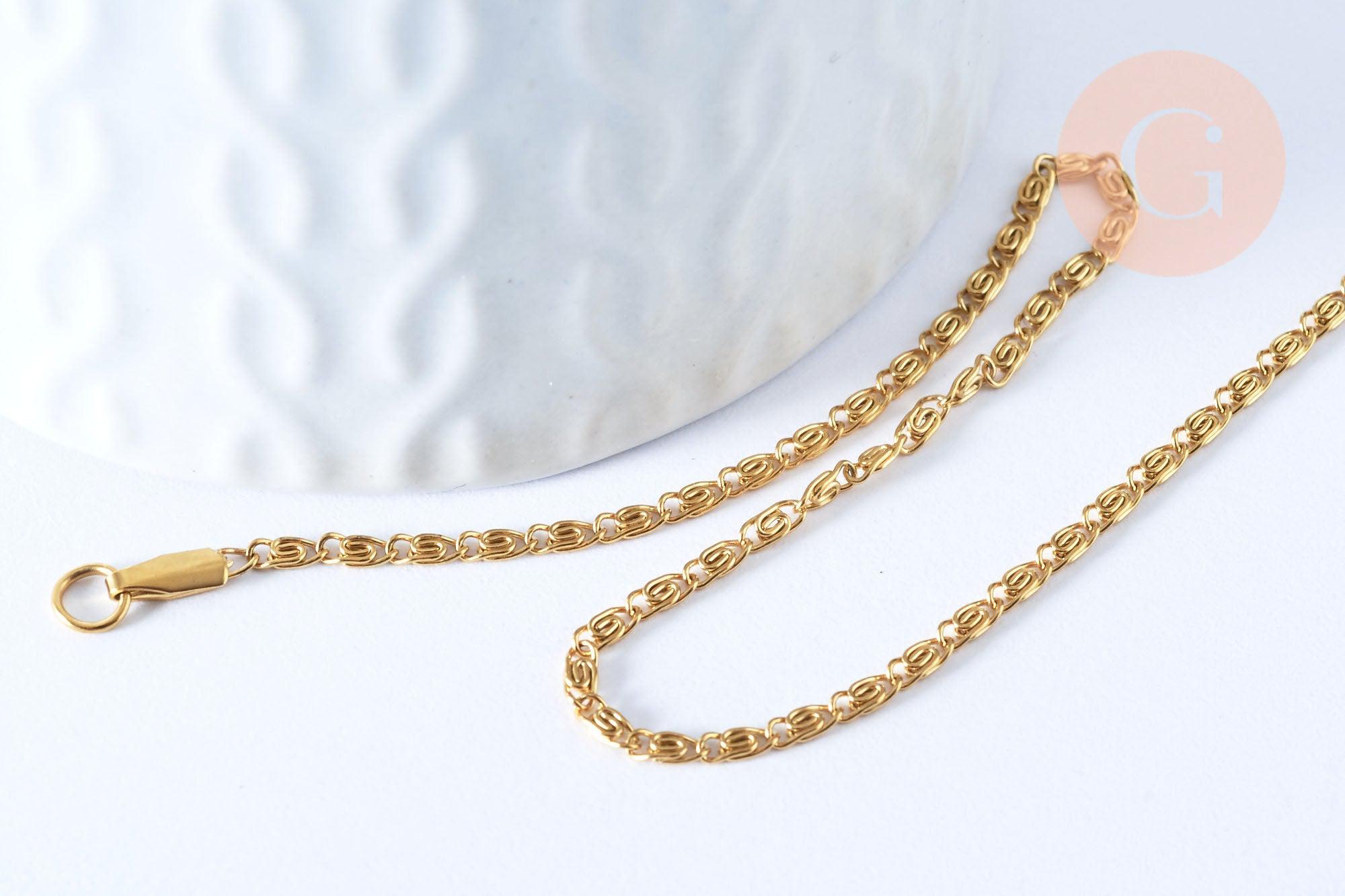 Collier Chaine complète maille myriade acier inoxydable 304 doré 44.5cm-2mm, x1 (G6976)