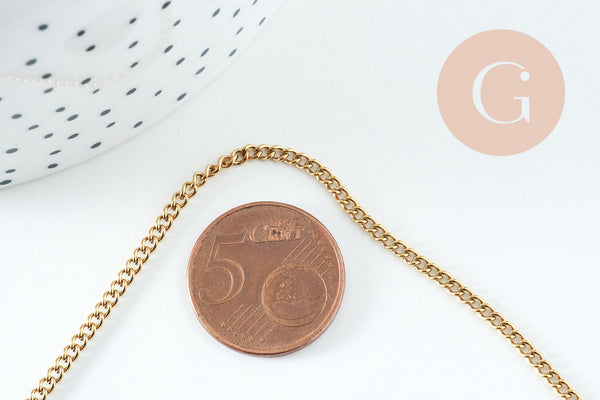 Chaine complète plate acier inoxydable doré IP 2.2mm/45cm avec fermoir, x1 (G10731)