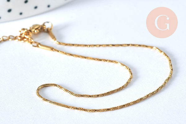 Chaine de cheville acier inoxydable doré 14k 1mm/22.5cm, x1 (G4281)
