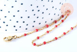 Collier Chaine de cheville acier inoxydable doré 14k résine rouge 23cm,chaine de cheville dorée, x1 G7112