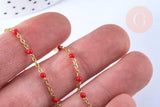 Collier Chaine de cheville acier inoxydable doré 14k résine rouge 23cm,chaine de cheville dorée, x1 G7112