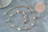 Chaine de cheville perles chips pierre naturelle laiton doré 22cm, x1 (G6979)