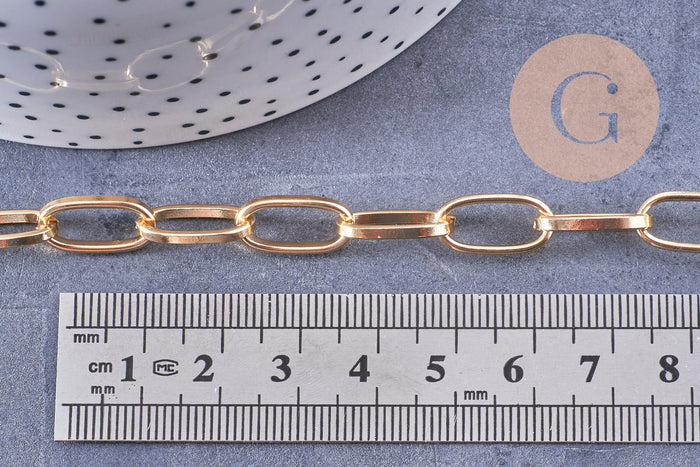 Chaine doré grosse maille aluminium doré 15.5x8x1mm, x1 mètre (G2124)