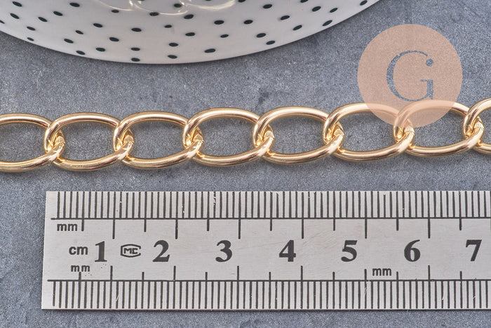 Chaine doré grosse maille aluminium doré,chaine collier,création bijoux,chaine large,15x10x2mm, x 1 Mètre (G2125)