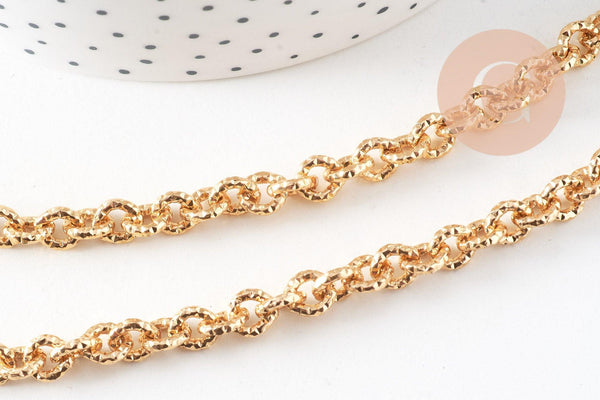 Chaine doré maille forçat texturée aluminium doré pâle 7mm,x1 mètre (G2827)