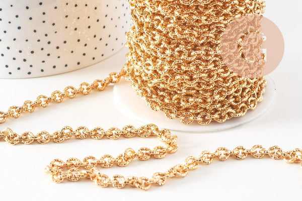 Chaine doré maille forçat texturée aluminium doré pâle 7mm,x1 mètre (G2827)