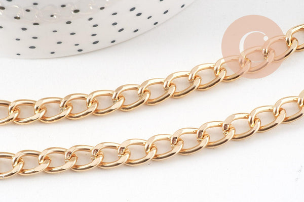 Chaine doré maille plate lisse aluminium doré pâle,chaine plate,10mm, x1 mètre (G5297)