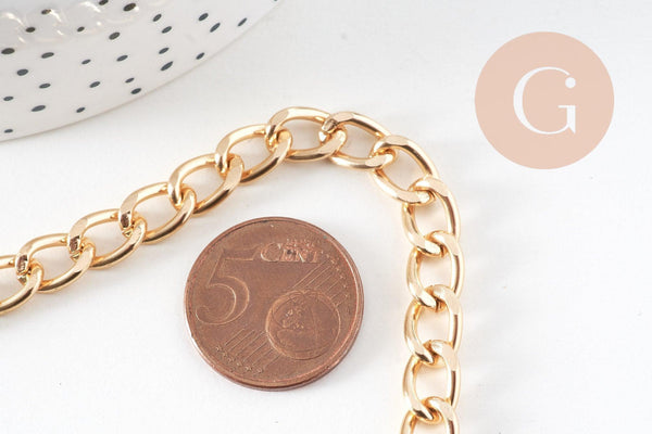 Chaine doré maille plate lisse aluminium doré pâle,chaine plate,10mm, x1 mètre (G5297)