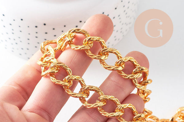 Chaine doré maille texturée aluminium doré 17mm, x1 mètre (G10594)