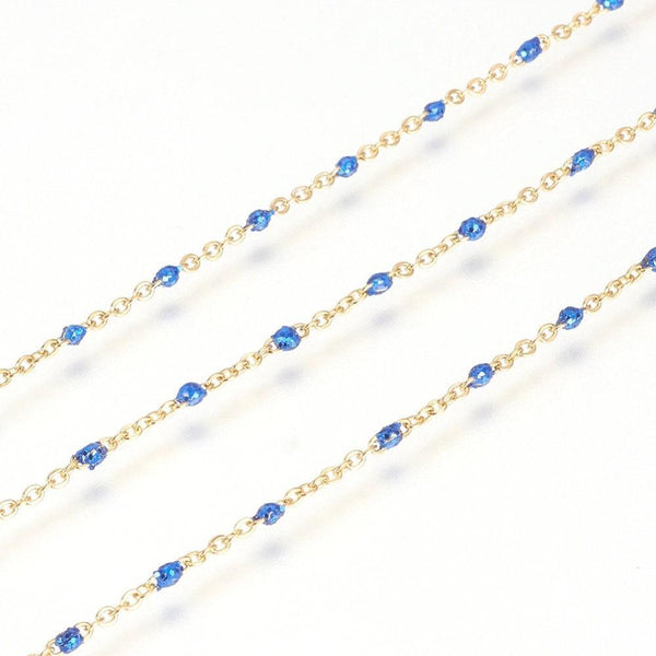 Chaine dorée acier inoxydable 304 doré résine bleue paillette 2mm,x1 mètre (G4168)