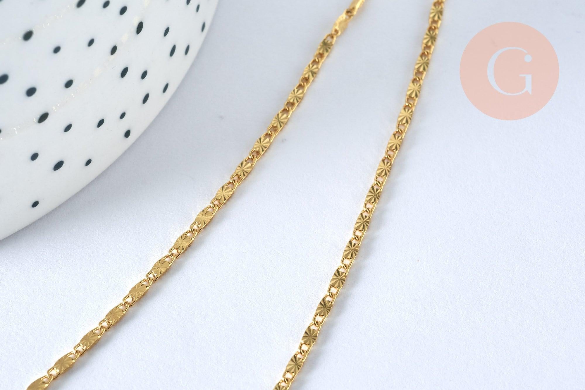 Collier Chaine dorée fantaisie 14K, fourniture créative, chaine dorée, chaine collier, chaine complète,1.5 mm, 44.5cm, x1 (G0918)