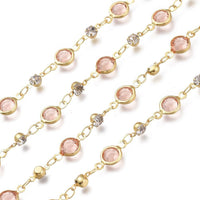 Chaine dorée pastille cristal zircon, chaine collier,création bijoux , chaine lunettes,chaine fantaisie 6x4mm, x1 mètre (G4204)