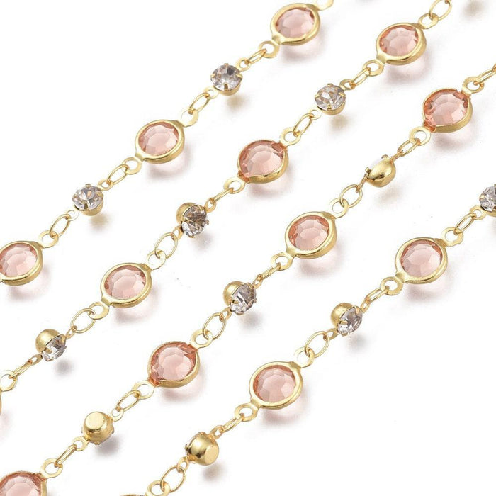 Chaine dorée pastille cristal zircon, chaine collier,création bijoux , chaine lunettes,chaine fantaisie 6x4mm, x1 mètre (G4204)