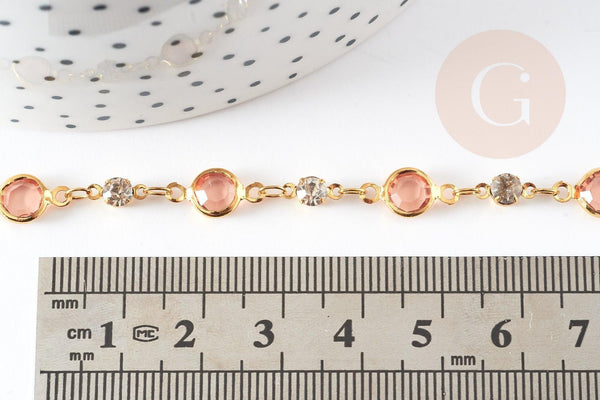 Chaine dorée pastille cristal zircon, chaine collier,création bijoux , chaine lunettes,chaine fantaisie 6x4mm, x1 mètre (G4204)