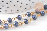 Chaine dorée perle cristal noir, chaine collier ,chaine lunettes, chaine fantaisie, 6x4mm,1 metre, x1 (G3460)