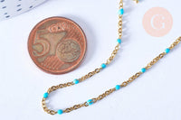 Collier Chaîne fine acier doré inoxydable émail bleu turquoise 43cm, sans nickel, x1 G7113