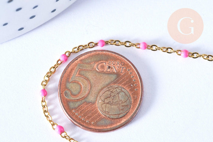 Collier Chaîne fine avec fermoir acier doré inoxydable émail rose 45cm, création bijoux fantaisie sans nickel, x1 (G7130)